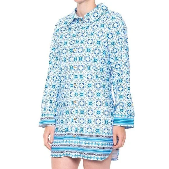 Aqua et Sol Swim | Aqua et Sol Blue/White Cover-Up Beach Swim Button Front Dress Long Sleeve Size M | Color: Blue/White | Size: M | Ginneee's Closet